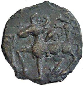 Kaushambi, Copper, 3.3 g, Lanky Bull type, uninscribed, walking bull to left on obv; tree-