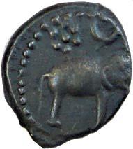 Western Kshatrapas, anonymous, Potin, 2 g, Elephant standing to right with sun and crescen