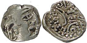 Satavahanas, Copper (1); Kalachuris, Silver (10), Krishnaraj, Kshatrapa-type portrait on o