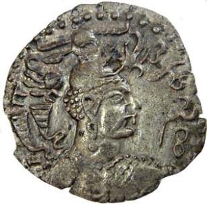White Hunas or Hephathalites, Silver, 3.5 g, Napki Malik type with bust of Napki with wing