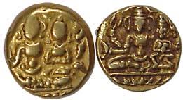 Vijayanagara Empire, Krishnadevaraya, Gold (2), Pagoda and ½ Pagoda, Lakshmi-Narayana type