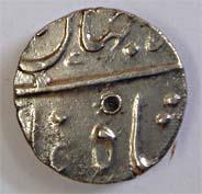 Shah Jahan III (AD 1759-1760), Silver, ½ Rupee, probably Surat Mint. Test marks on either 
