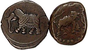 Tipu Sultan, Copper (3), Paisa, Kalikut, Nagar and Patan Mints; Baroda State, Paisa, Sayaj