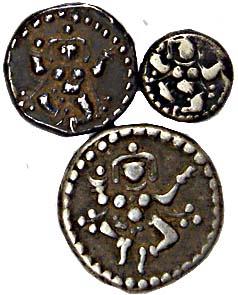 Dancing Chamunda, Silver (3), Pavali, 2/3 Pavali and 1/3 Pavali, Mysore Mint, anonymous (K