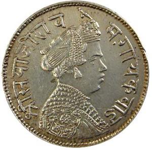 Silver (2), Rupee, Baroda, Sayaji Rao III, Small flan type, VS 1952; Mughal, Alamgir II, A