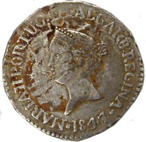 Goa, Maria II, Silver, Rupia, 1847 (KM# 273). Very Fine, Rare.