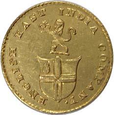 1/3 Mohur, 5 Rupees, Gold, 3.8 g, ND (1820). KM# 422. Extremely Fine, Rare.
