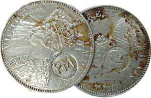 PM Rupees, Victoria Empress, Silver (2), Rupee, 1877, counter-marked on obv by a punch wit