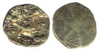 Chalukya, Jayasimha II Jagadekamalla, gold punch mark coin, 3.7g, (three dots below the da