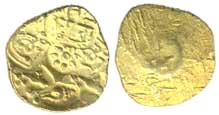 Yadavas of Devagiri, Bhillamdeva, gold punch mark coin, 3.8g, about very fine, scarce.