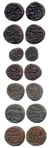 Madura Sultans, set of 7, copper paisa of Ahsan Shah, Udauji Shah, Adil Shah & Sikandar Sh