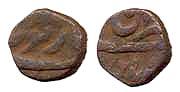 Copper damri, Narnol, Sahib-e-Qiran type, undated, 2.6g. fine, extremely rare.