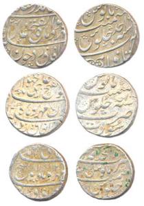 Silver rupees, different mints, Shahjahanabad, Itawa & Surat, all dated AH 1124/Ahd (KM# 3