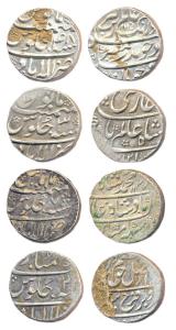 Silver Rupees of Allahabad, different kings, Aurangzeb, AH 1115/48, Shah Alam I, AH 1121/3