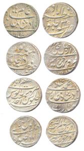 Silver Rupees of Azimabad, different kings, Aurangzeb, AH 1117/50, Shah Alam I, AH1120/3, 