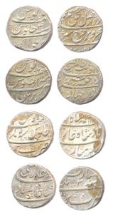 Silver Rupees of Bareli, different kings, Aurangzeb, AH 1100/32, Shah Alam I, AH x/3, Farr