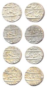 Silver Rupees of Jahangirnagar, different kings, Aurangzeb, AH x/25, Shah Alam I, AH x/5, 