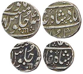 Baroda, Silver ½ Rupee & Rupee, Ahmedabad, with ankush & Ga in nagri, 11.7 & 5.6 gms (KM#C
