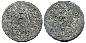 Double pice, Tin, undated, (KM-157), good.
