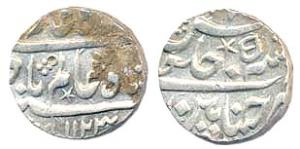 Silver Rupee in the name of Shah Alam I, Chinapattan, AH 1123/ 5 (KM# 300.25), partly soil