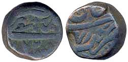 Ahmad Shah Durrani, copper Falus, Shahjahanabd, AH 1172, with Dur-i-Durrani legend, 17g, a