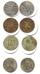 Brass Ram Tankas, fine to about very fine. (4)