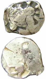 Panchala Janapada, Silver (2), ½ Karshapana, 2.0 & 1.9 g, single symbol type with one comp