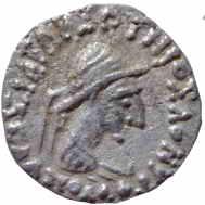 Indo-Greeks, Apollophanus, Silver, Drachm, bust of the eking to right with circular Greek 
