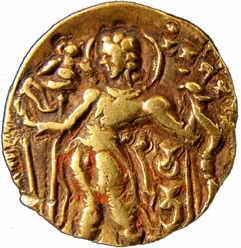 Guptas, Chandragupta II, Gold, Stater, Archer type, with beautiful smiling face of the Emp