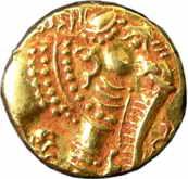 Gangas, Gold, Elephant Pagoda, ornate elephant standing to right with head raised high on 