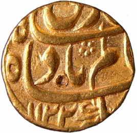 Shah Alam I (AD 1707-1720), Gold, Mohur, Allahabad Mint, AH 1122/4 (KM# 354.6). Test marks