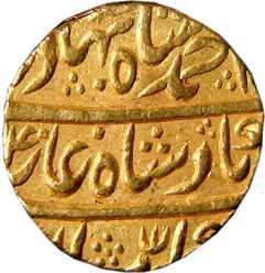Ahmad Shah (AD 1748-1754), Gold, Mohur, Shahjahanabad Mint, RY 4 (KM# 449.12). Very Fine, 