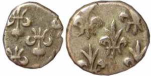Pondicherry, Silver (2), Fanon, pearled arm, AD 1760 issue (KM# 44); ½ Fanon, small pearle