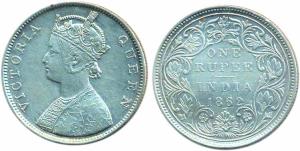 Victoria Queen, 1 Rupee, 1862, bust B, reverse 2, 2 dots above, 3 dots below (KM #473.1). 