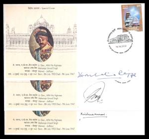 Royal Autographs of Jodhpur State (3), First Day Covers (3) of Lt. Gen. AVM His Highness M