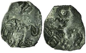 Magadha Janapada, Silver (2), Karshapana, 5-symbol type, double obverse or restruck type (