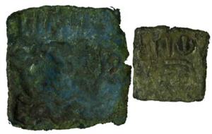 City-States of Narmada Valley, Copper (2), Kuraraya, 1.4 g; Bhagilaya, 5.1 g, punch-marked