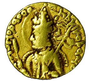 Kushanas, Huvishka, Gold, 7.7 g, Dinar, ARDOXSHO type, profile bust of the ruler on obv, G