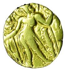 Guptas, Chandragupta II, Gold, 7.6 g, Dinar, Archer type, the Emperor standing to left hol
