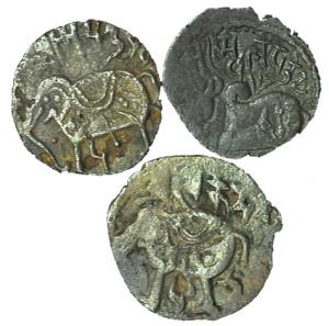 Hindu Shahis of Gandhara, Copper (3), Samanta Deav, Vakka Deva, elephant on obv and lion r