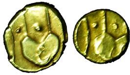 Anonymous, Gold (2), Hudki Pagoda, Arabic ain on obv (G&G# BJ 47); ½ Pagoda, Arabic seen o