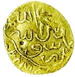 Akbar, Gold, 1/10 Mohur, 1.1 g, round, Badakshan Mint type, No Date, Kalima type. Small ho