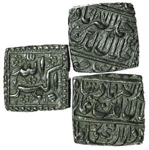 Akbar, Silver (3), Square Rupee, Kalima type, Jaunpur and Fathpur Mints; Allahu Akbar type