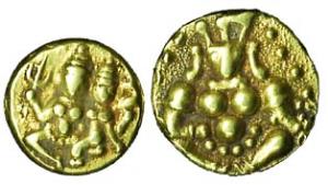 Gold (2), Pagoda, Shiva-Parvati type in the name of Krishna Deva Raya; and Laddu Gopala ty