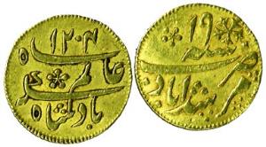 Bengal Presidency, Murshidabad Mint, Gold (2), ¼ Mohur, in the name of Shah Alam II, AH 12
