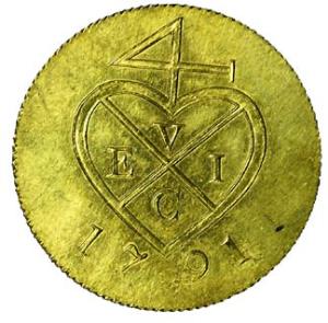 Bombay Presidency, Gold Guilt, Paisa, 1791, milled edge. About Extremely Fine, Rare
