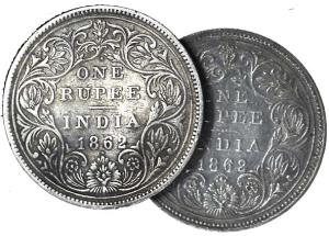 Dot Rupees of Queen Victoria, Silver (6), 1862: 1 Dot Above, 1 Dot Below; 4 Dots (2); 7 Do