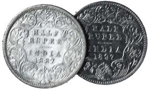 Victoria Empress, Silver (4), ½ Rupee, 1881, 1882, 1887, 1897 and 1899. Fine to Very Fine.