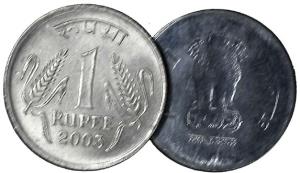 1 Rupee (2), 2003, Calcutta Mint, OMS struck in Cupro-Nickel in stead of stainless steel; 