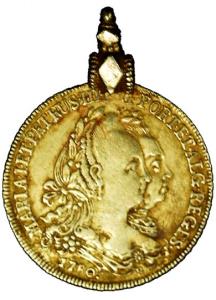 Brazil, Gold, 17.6 g, Maria 1780, with a mount on top. Very Fine+.
